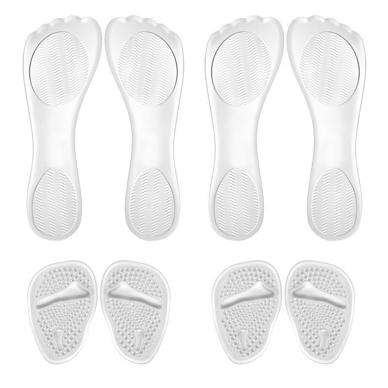 4 Pairs Gel Shoe Inserts for High Heels, 2 Styles Adhesive Women High Heel Cushion Insoles Pads Reusable Party Feet Gel Cushions for Pain Relief, for Highheels Sandals Boots